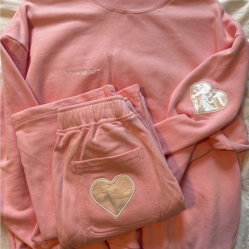 LUCY IN THE SKY Pink Sweat Set with Heart Accents